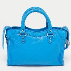 Pre Owned Balenciaga Blue Leather Nano Classic City Tote
