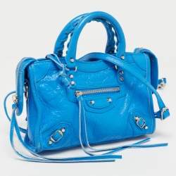 Pre Owned Balenciaga Blue Leather Nano Classic City Tote
