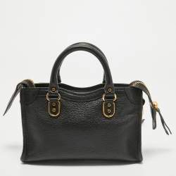 Pre Owned Balenciaga Black Leather Nano Metallic Edge City Tote