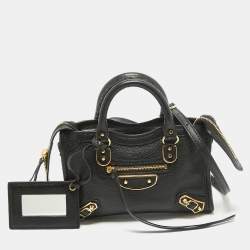 Pre Owned Balenciaga Black Leather Nano Metallic Edge City Tote