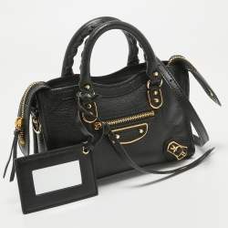 Pre Owned Balenciaga Black Leather Nano Metallic Edge City Tote