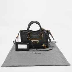 Pre Owned Balenciaga Black Leather Nano Metallic Edge City Tote