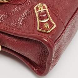 Pre Owned Balenciaga Dark Red Leather Nano Classic Metallic Edge City Crossbody Bag