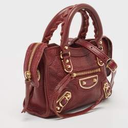 Pre Owned Balenciaga Dark Red Leather Nano Classic Metallic Edge City Crossbody Bag