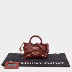 Pre Owned Balenciaga Dark Red Leather Nano Classic Metallic Edge City Crossbody Bag