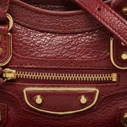 Pre Owned Balenciaga Dark Red Leather Nano Classic Metallic Edge City Crossbody Bag