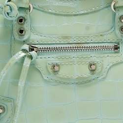 مملوكة مسبقًا Balenciaga Mint Green Croc Embossed Patent Leather Nano Classic City Tote