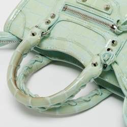 مملوكة مسبقًا Balenciaga Mint Green Croc Embossed Patent Leather Nano Classic City Tote