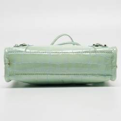 مملوكة مسبقًا Balenciaga Mint Green Croc Embossed Patent Leather Nano Classic City Tote