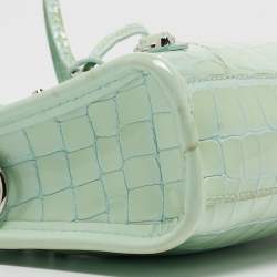 مملوكة مسبقًا Balenciaga Mint Green Croc Embossed Patent Leather Nano Classic City Tote