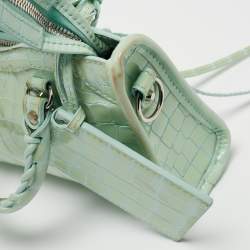 مملوكة مسبقًا Balenciaga Mint Green Croc Embossed Patent Leather Nano Classic City Tote