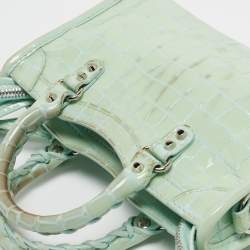 مملوكة مسبقًا Balenciaga Mint Green Croc Embossed Patent Leather Nano Classic City Tote