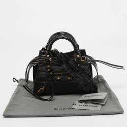 Pre Owned Balenciaga Black Croc Embossed Leather Mini Neo Classic Bag
