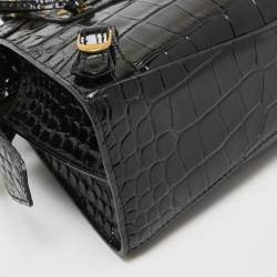 Pre Owned Balenciaga Black Croc Embossed Leather Mini Neo Classic Bag