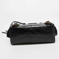 Pre Owned Balenciaga Black Croc Embossed Leather Mini Neo Classic Bag