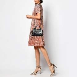 Pre Owned Balenciaga Black Croc Embossed Leather Mini Neo Classic Bag