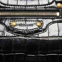 Pre Owned Balenciaga Black Croc Embossed Leather Mini Neo Classic Bag