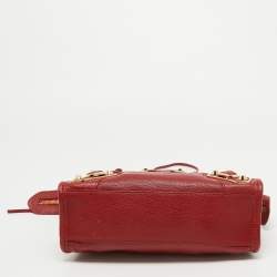 Pre Owned Balenciaga Red Leather Mini Classic Metallic Edge City Bag