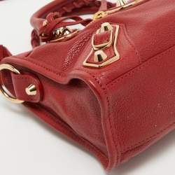 Pre Owned Balenciaga Red Leather Mini Classic Metallic Edge City Bag