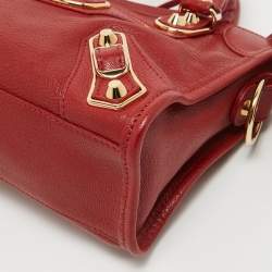 Pre Owned Balenciaga Red Leather Mini Classic Metallic Edge City Bag