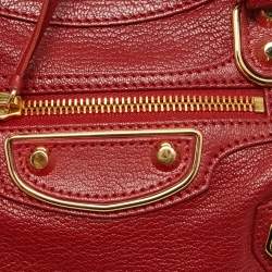 Pre Owned Balenciaga Red Leather Mini Classic Metallic Edge City Bag