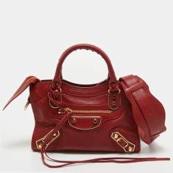 Pre Owned Balenciaga Red Leather Mini Classic Metallic Edge City Bag