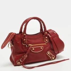 Pre Owned Balenciaga Red Leather Mini Classic Metallic Edge City Bag