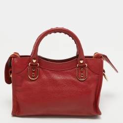 Pre Owned Balenciaga Red Leather Mini Classic Metallic Edge City Bag
