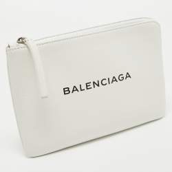 Balenciaga White Leather Zip Pouch