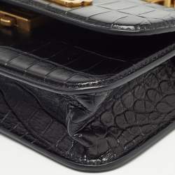 Pre Owned Balenciaga Black Croc Embossed Leather Gossip Wallet On Chain