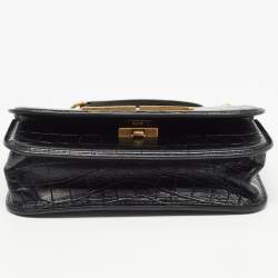 Pre Owned Balenciaga Black Croc Embossed Leather Gossip Wallet On Chain