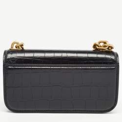 Pre Owned Balenciaga Black Croc Embossed Leather Gossip Wallet On Chain