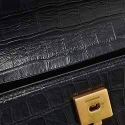 Pre Owned Balenciaga Black Croc Embossed Leather Gossip Wallet On Chain