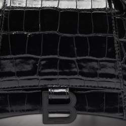 Pre Owned Balenciaga Black Croc Embossed Leather Small Hourglass Top Handle Bag