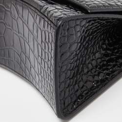 Pre Owned Balenciaga Black Croc Embossed Leather Small Hourglass Top Handle Bag