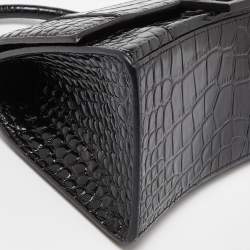 Pre Owned Balenciaga Black Croc Embossed Leather Small Hourglass Top Handle Bag
