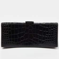 Pre Owned Balenciaga Black Croc Embossed Leather Small Hourglass Top Handle Bag