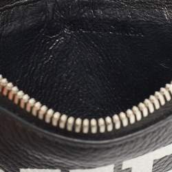 Pre Owned Balenciaga Black/White Leather Dubai Zip Card Holder with Strap