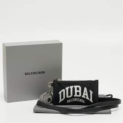 Pre Owned Balenciaga Black/White Leather Dubai Zip Card Holder with Strap