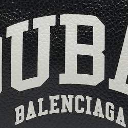 Pre Owned Balenciaga Black/White Leather Dubai Zip Card Holder with Strap