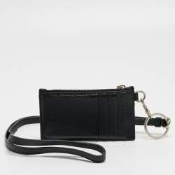 Pre Owned Balenciaga Black/White Leather Dubai Zip Card Holder with Strap