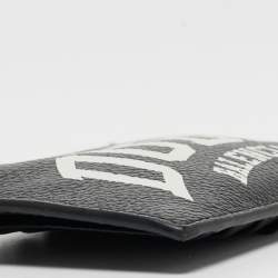 Pre Owned Balenciaga Black/White Leather Dubai Zip Card Holder with Strap