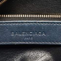 Pre Owned Balenciaga Navy Blue Leather and Python Medium Metallic Edge Classic City Bag