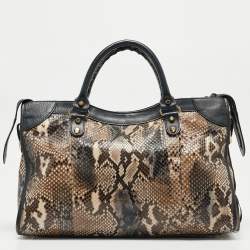 Pre Owned Balenciaga Navy Blue Leather and Python Medium Metallic Edge Classic City Bag