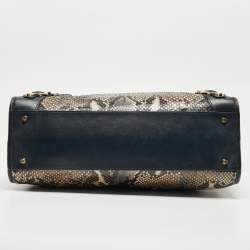 Pre Owned Balenciaga Navy Blue Leather and Python Medium Metallic Edge Classic City Bag