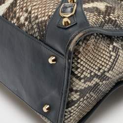 Pre Owned Balenciaga Navy Blue Leather and Python Medium Metallic Edge Classic City Bag