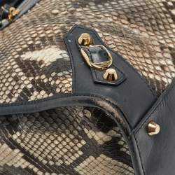 Pre Owned Balenciaga Navy Blue Leather and Python Medium Metallic Edge Classic City Bag