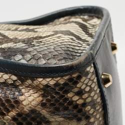 Pre Owned Balenciaga Navy Blue Leather and Python Medium Metallic Edge Classic City Bag