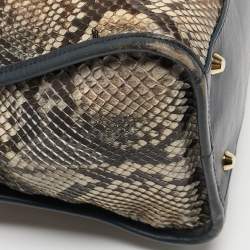 Pre Owned Balenciaga Navy Blue Leather and Python Medium Metallic Edge Classic City Bag