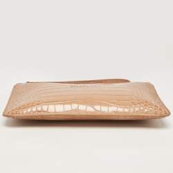 مملوكة مسبقًا Balenciaga Beige Croc Embossed Leather Wristlet Pouch